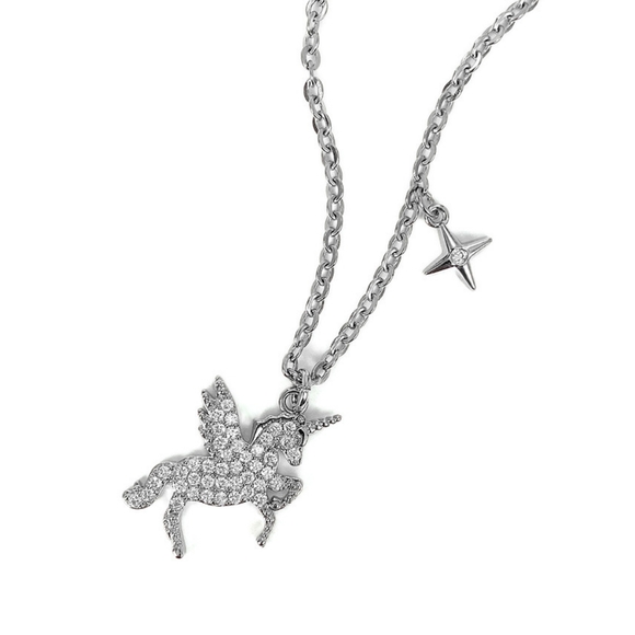Princess Silver Unicorn Star Necklace - Picture 2 of 6